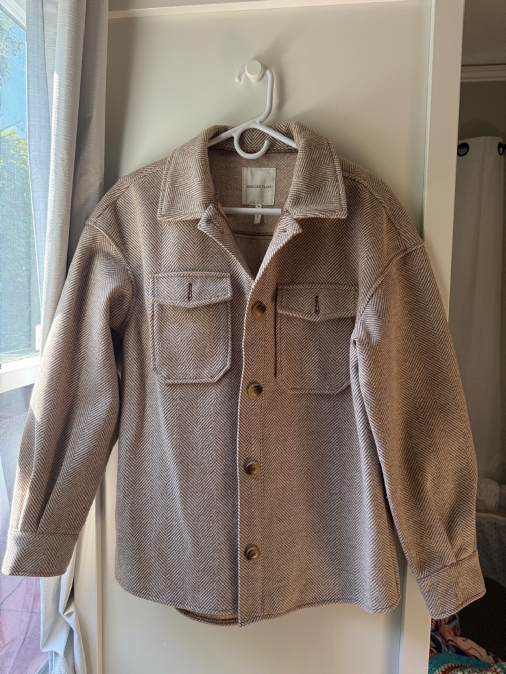 Avec Les Filles Beige Herringbone Shirt Jacket